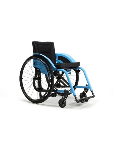 Silla de ruedas manual activa, ligera y plegable en aluminio Trigo S azul