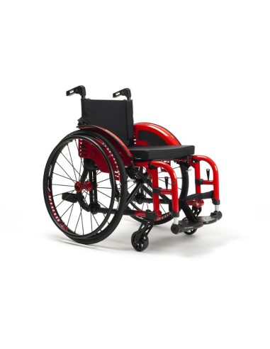 Silla de ruedas manual activa, ligera y plegable en aluminio Trigo T roja