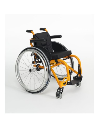 Silla de ruedas manual activa, compacta y plegable infantil en aluminio Sagitta Kids amarilla