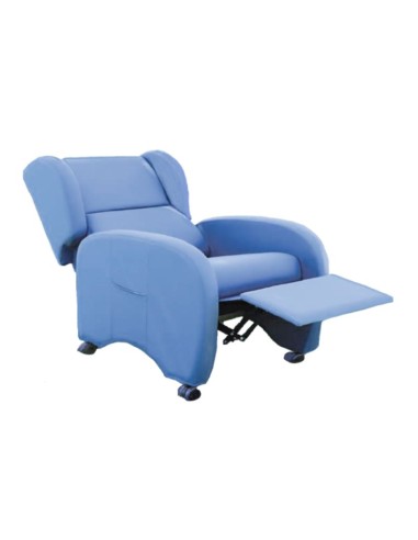 Sillón de descanso con reclinación manual de respaldo y reposapiés Dolmen azul