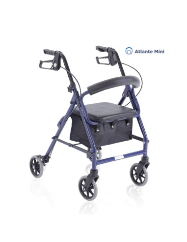 Rollator plegable en aluminio pintado de azul con freno a doble función Atlante Mini